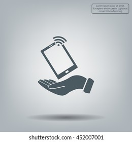 phone wifi on hand icon vector