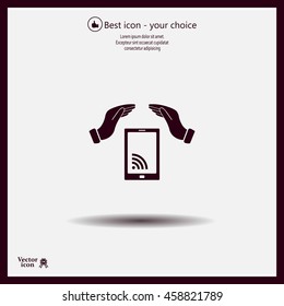phone wifi on hand icon vector