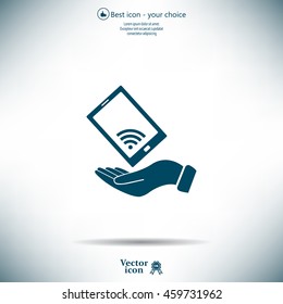 phone wifi on hand icon vector