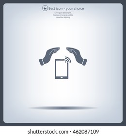 phone wifi on hand icon vector