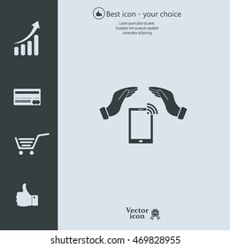 phone wifi on hand icon vector
