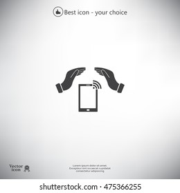 phone wifi on hand icon vector