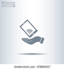 phone wifi on hand icon vector