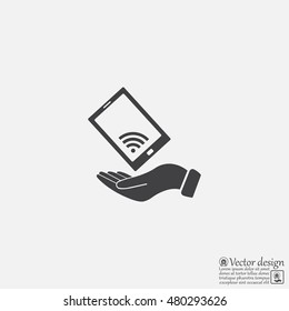 phone wifi on hand icon vector