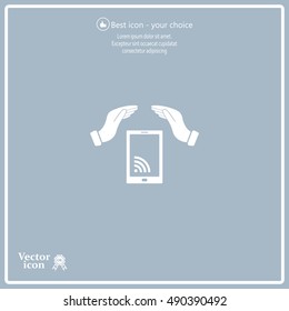 phone wifi on hand icon vector