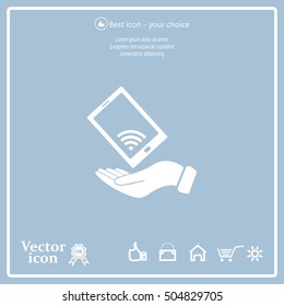 phone wifi on hand icon vector