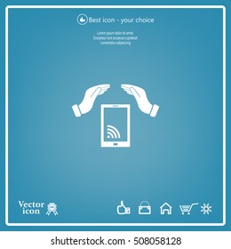 phone wifi on hand icon vector