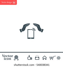 phone wifi on hand icon vector