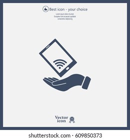 phone wifi on hand icon vector