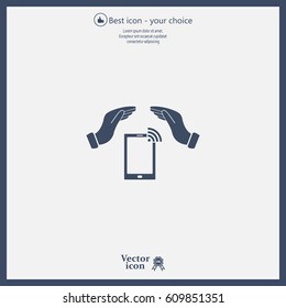 phone wifi on hand icon vector