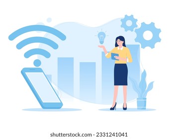 Phone with wifi trending concept flat illustration