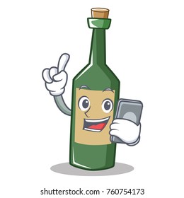 With phone wine bottle character cartoon