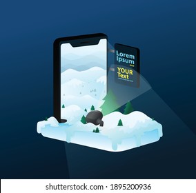 phone winter night, snow signage, 