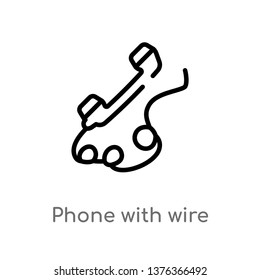 phone with wire vector line icon. Simple element illustration. phone with wire outline icon from technology concept. Can be used for web and mobile