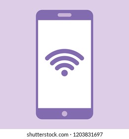 Phone with wireless connection icon on the screen, flat vector illustration