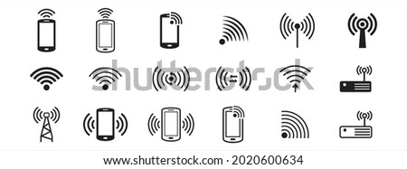 phone wireless internet data connection vector icon set. contains icon as wifi, tethering, data transfer, modulator demodulator, modem, near field communication.