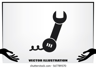 phone wrench icon vector illustration eps10. Badge telephone service and support 