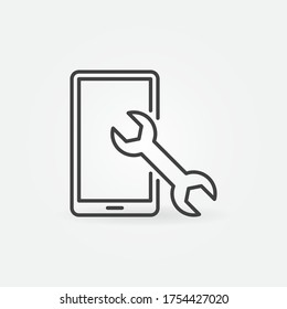 Teléfono con icono de línea de llave - vector Smartphone Reparación inicio de sesión en el estilo de contorno