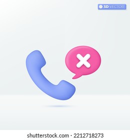 Phone wrong speech icon symbols. bad talk, say no, cancle, do not, bad news concept. 3D vector isolated illustration design. Cartoon pastel Minimal style. You can used for design ux, ui, print ad.