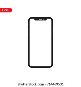 Phone X Icon. Mobile, Smartphone Isolated On White Background With Empty Screen. Front Flat View Realistic Vector Illustration Phone With Black Color.