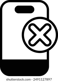 A phone with an X on it. The phone is black and white