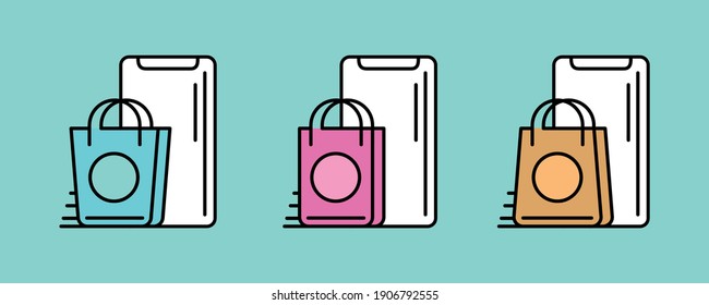 Handy-Anwendung Shopping-Tasche Symbol in dünner Linie Form von 3. Shopping-Taschen-Symbole. Kollektion von Schwarzen-Linien-Symbolen einzeln auf hellgrünem Hintergrund. Moderne Vektorgrafik.