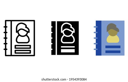 Icono de libreta de teléfonos, vector de contacto, conjunto de iconos para libros con varios estilos de iconos