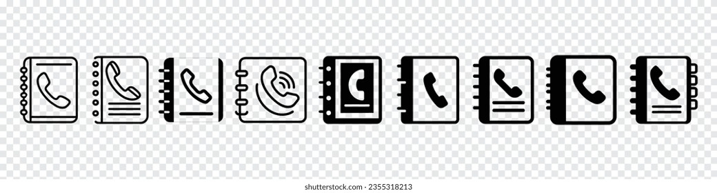 icono de phonebook en una ilustración vectorial de estilo diferente. Icono del libro de Vector. Icono de etiqueta de libreta de teléfonos, icono de línea de libro de contactos.  Iconos vectoriales de contorno de libretas de teléfonos. Símbolo,