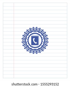 phonebook icon draw with pen effect. Blue ink. Vector Illustration. Detailed.