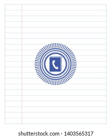 phonebook icon emblem with pen effect. Blue ink. Vector Illustration. Detailed.