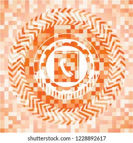 phonebook icon inside abstract orange mosaic emblem