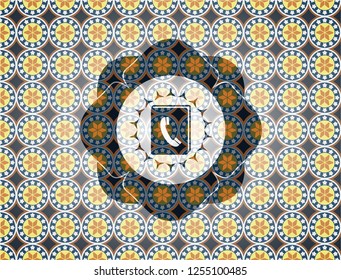 phonebook icon inside arabesque emblem background. arabic decoration.