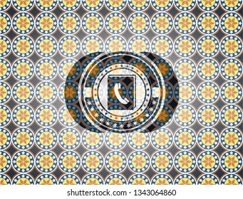 phonebook icon inside arabesque style badge. arabic decoration.