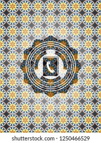 phonebook icon inside arabic badge. Arabesque decoration.