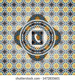 phonebook icon inside arabic emblem. Arabesque decoration.