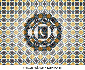 phonebook icon inside arabic style emblem. Arabesque decoration.