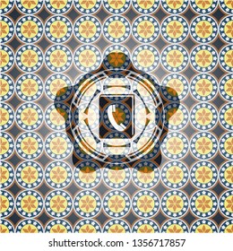 phonebook icon inside arabic style emblem. Arabesque decoration.