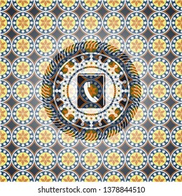 phonebook icon inside arabic style badge. Arabesque decoration.
