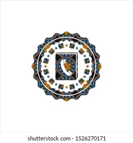 phonebook icon inside arabic style badge. Arabesque decoration.