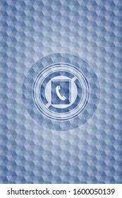 phonebook icon inside blue emblem with geometric background.