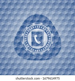 icône phonebook à l'intérieur de l'emblème bleu avec motif géométrique.