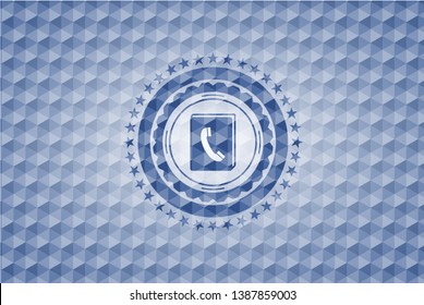 phonebook icon inside blue hexagon badge.