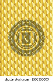 phonebook icon inside golden badge. Scales pattern. Vector Illustration. Detailed.