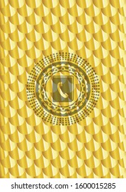 phonebook icon inside golden badge or emblem. Scales pattern. Vector Illustration. Detailed.