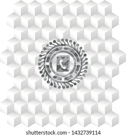 phonebook icon inside grey badge with geometric cube white background