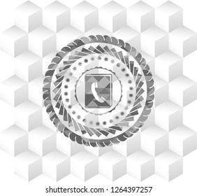 phonebook icon inside grey icon or emblem with geometric cube white background