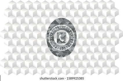 phonebook icon inside grey icon or emblem with geometric cube white background
