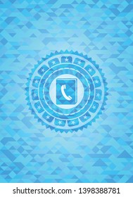 phonebook icon inside light blue emblem with mosaic ecological style background