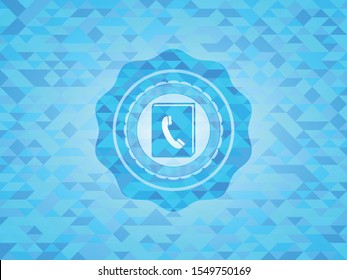 phonebook icon inside light blue emblem with mosaic background
