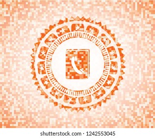 phonebook icon inside orange tile background illustration. Square geometric mosaic seamless pattern with emblem inside.